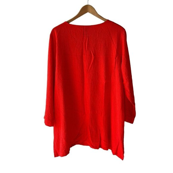 Ali Miles Size 1X Bright Orange Decorative Button Popcorn Textured Crinkle Top - Picture 4 of 8